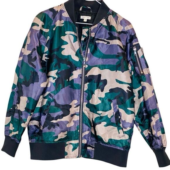 silence + noise Jackets & Blazers - Silence + Noise Camo Full Zip Rita Bomber Moto Jacket Multicolor Large